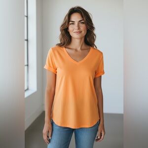 J. Jill Cotton Slub Rolled Sleeve Tee Orange Size Small